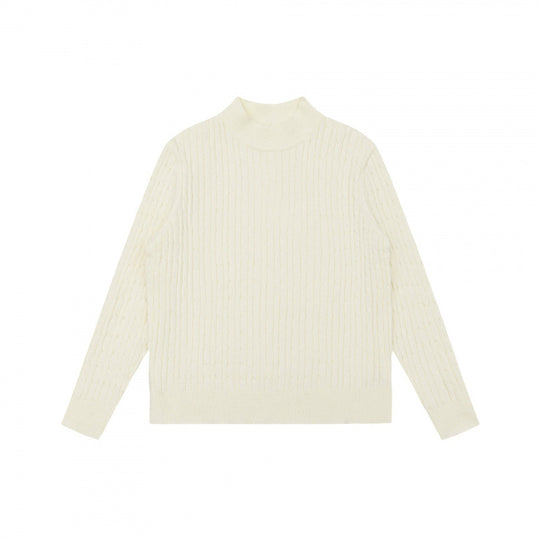 Unisex Oversize Zopfmuster-Pullover mit kurzem Stehkragen und geripptem Saum Shop Nory