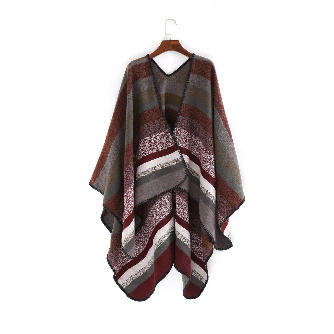 Damen Gewobene Oversize-Ruana mit diagonalem Blockstreifen und Kettelkante Shop Nory