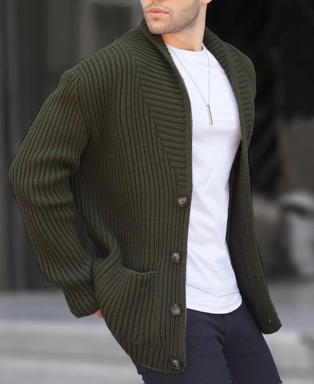 Herren Strickjacke mit tiefem Ausschnitt und knöpfen