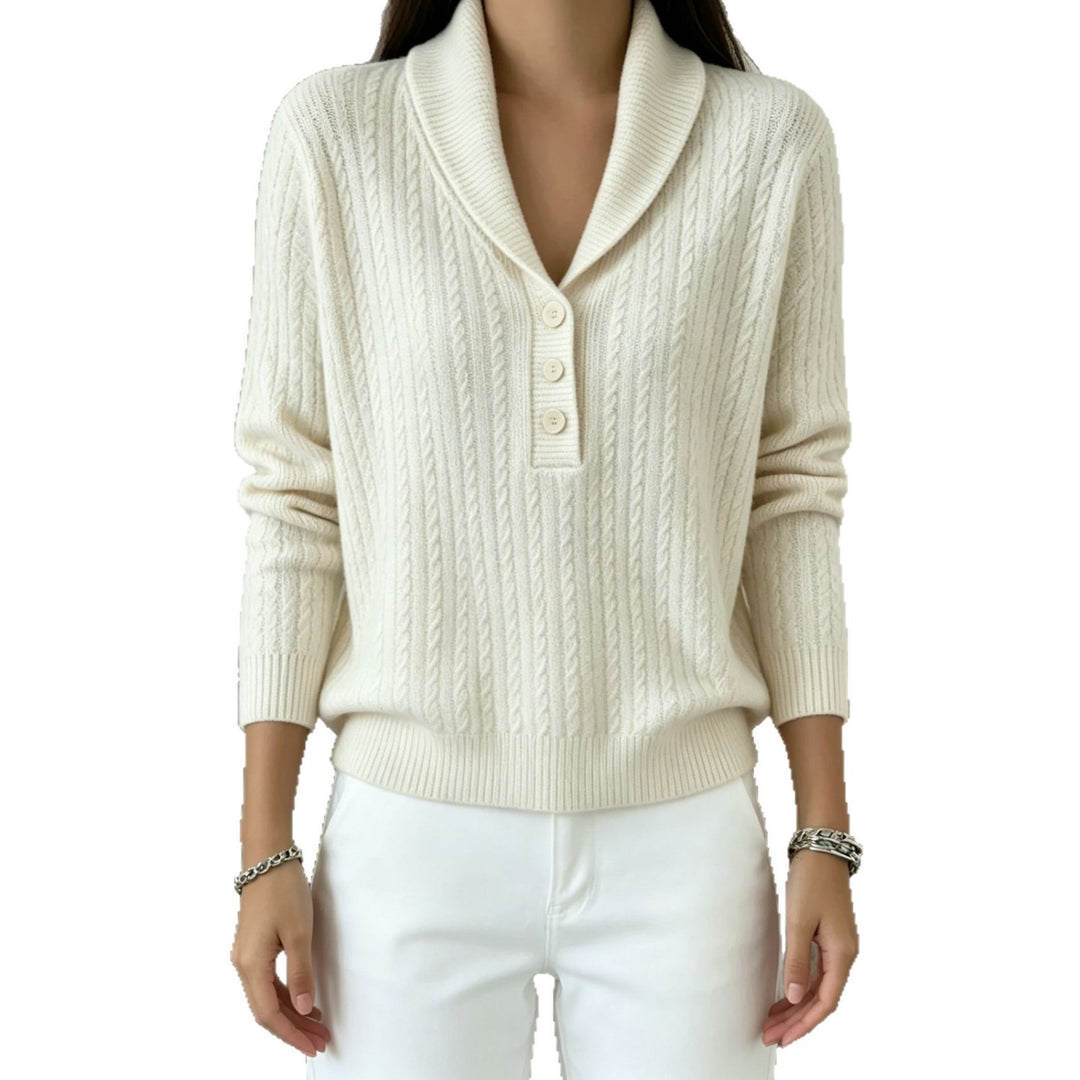 Damen Strickpullover mit Schalkragen, Zopfmuster und Knopfleiste Shop Nory