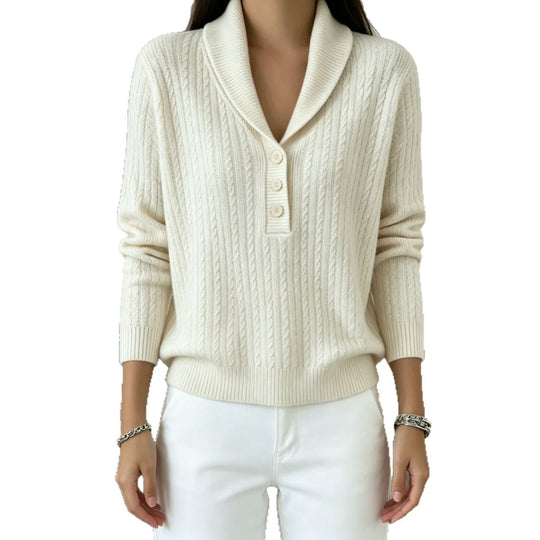 Damen Strickpullover mit Schalkragen, Zopfmuster und Knopfleiste Shop Nory