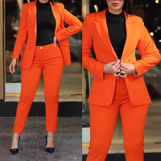 Damen nan tailliertes Business-Hosenanzug-Set mit doppelreihigem Reversblazer und schmal zulaufender Bundhose Shop Nory