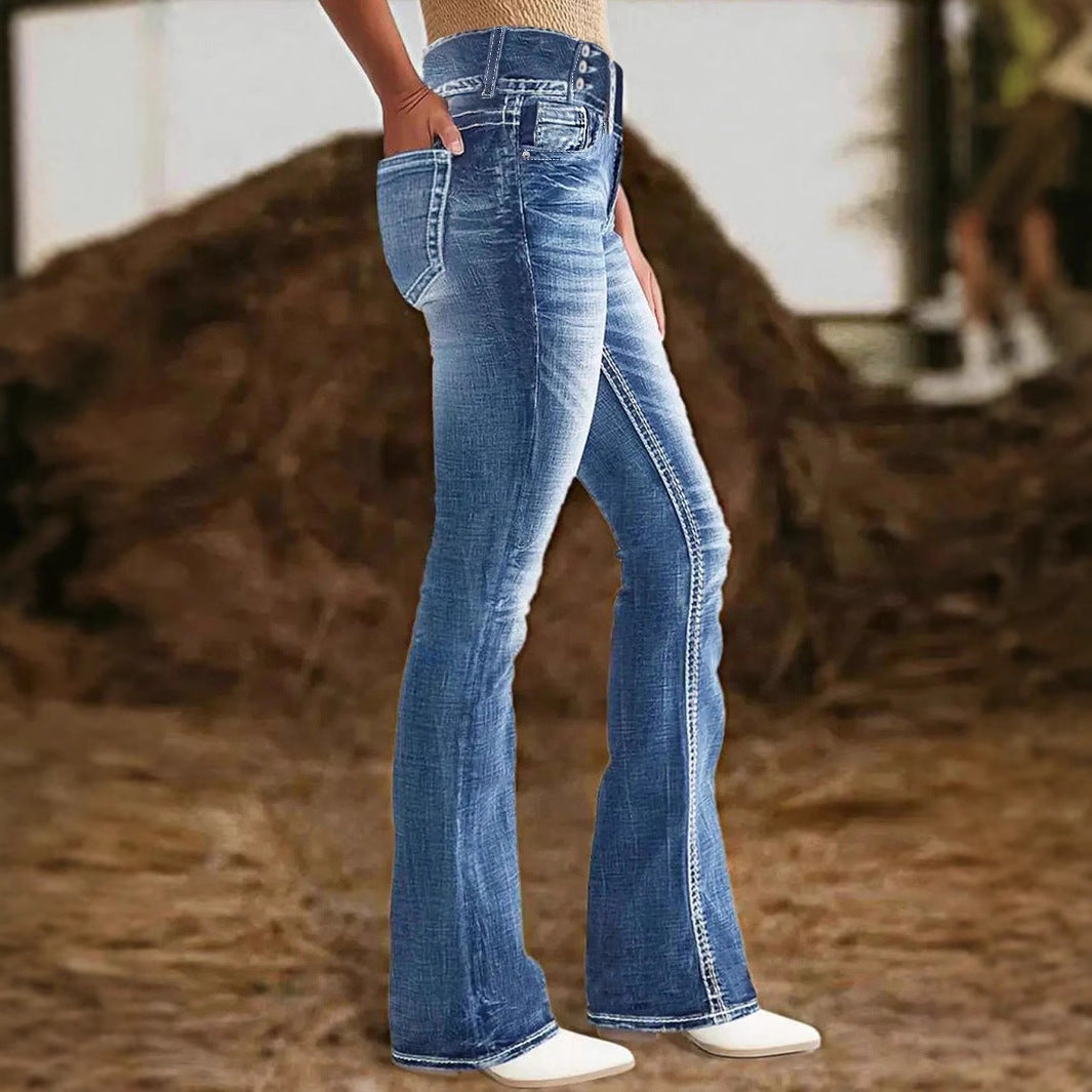 Damen hochtaillierte Flared-Jeans mit seitlicher Ziernaht und sculptendem Stretchbund Shop Nory