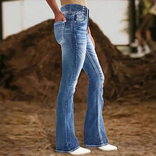 Damen hochtaillierte Flared-Jeans mit seitlicher Ziernaht und sculptendem Stretchbund Shop Nory