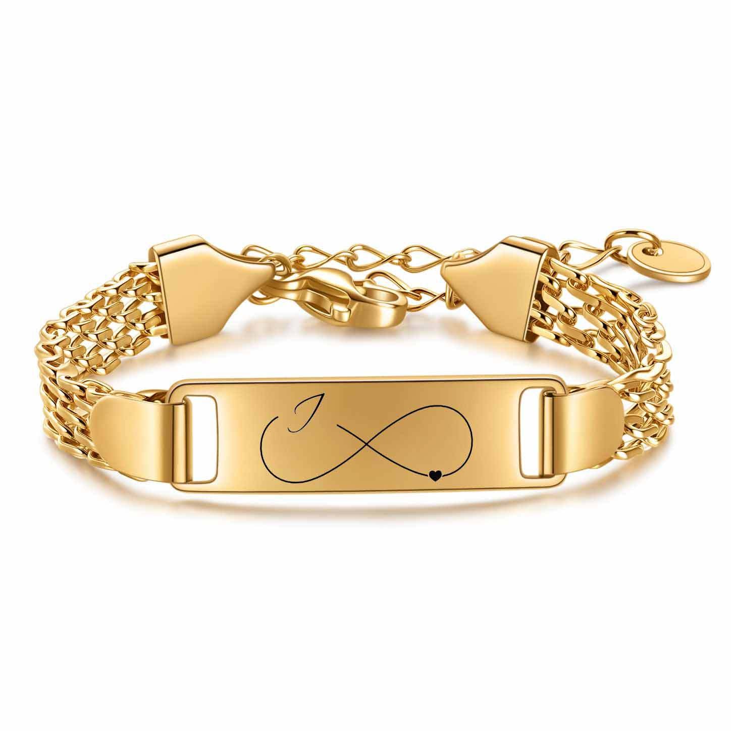 Damen Armband mit personalisierbarem Infinity-Anhänger und feinem Edelstahlband Shop Nory