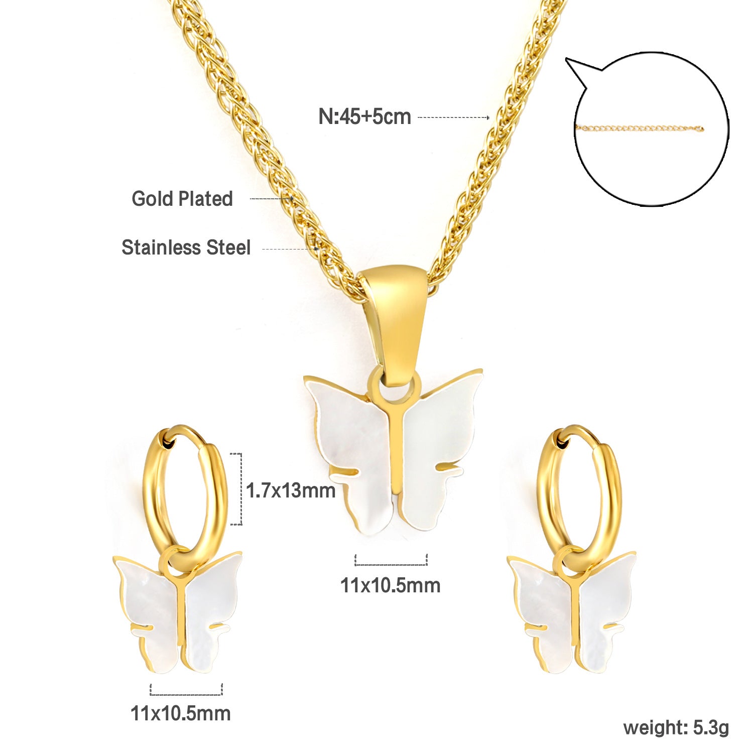 Damen Schmuckset mit filigranen Schmetterlingsanhängern und Ohrringen Shop Nory