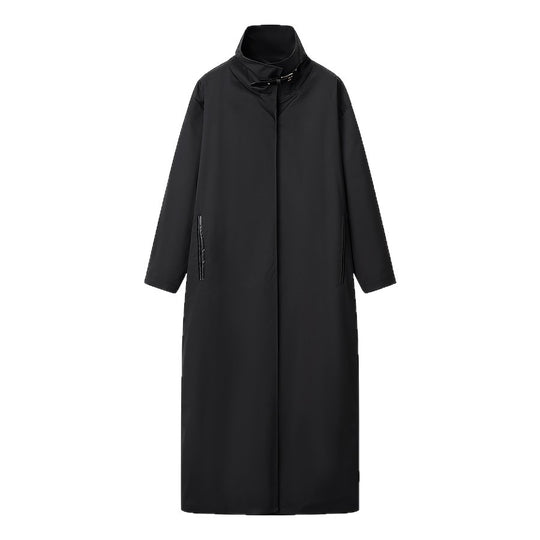 Damen Langer minimalistischer Mantel mit hohem Stehkragen und verdeckter Front Shop Nory