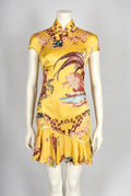 Damen Chiffon-Kleid mit asiatischem Design und Rüschendetails Shopnory