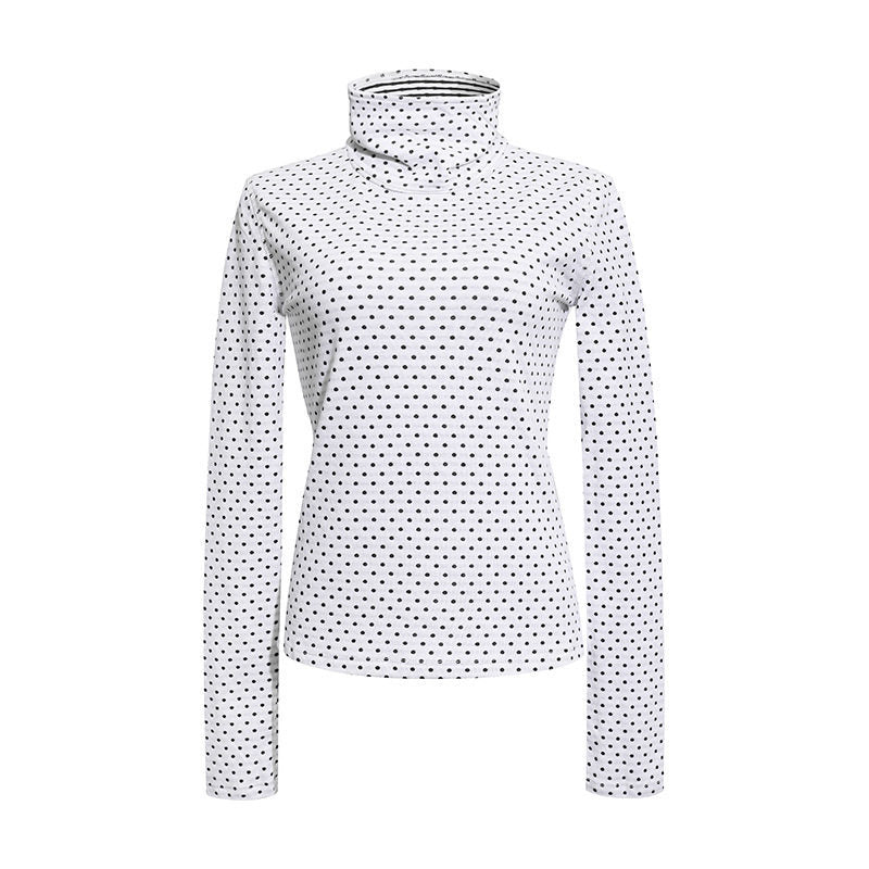 Damen Rollkragen-Feinstrickshirt mit Punktmuster und elastischem Jersey Shop Nory