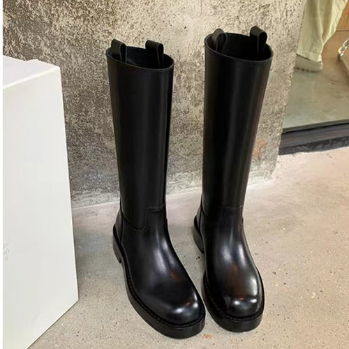 Damen Kniehohe Glattleder-Stiefel mit runder Zehenpartie und robuster Plateausohle Shop Nory
