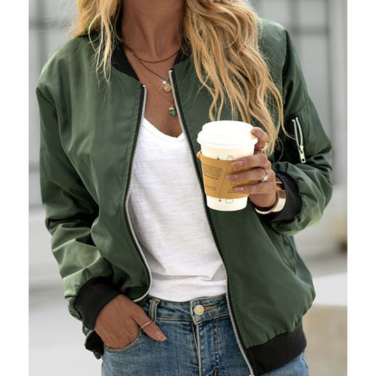 Damen Leichte Bomberjacke mit Reißverschluss Rippbündchen und Ärmeltasche Shop Nory