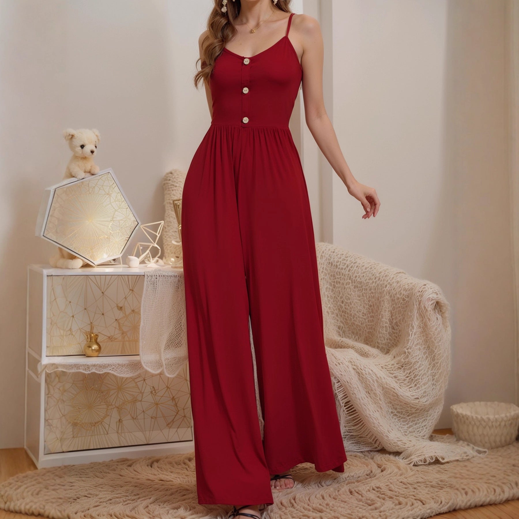 Damen Jumpsuit mit knöpfbarem Oberteil und weitem Bein