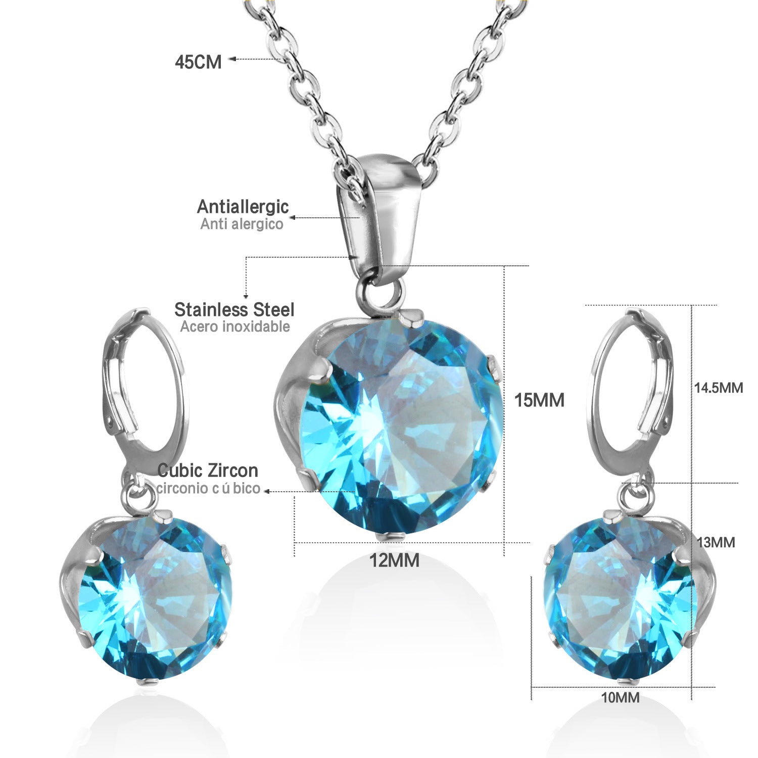 Damen Schmuckset mit funkelndem Zirkonia-Anhänger und Ohrringen aus hochwertigem Edelstahl Shop Nory