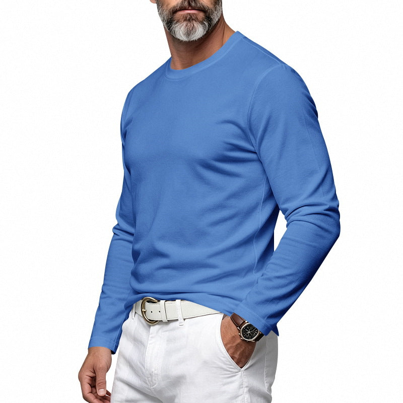 Herren Slim-Fit Baumwoll-Langarmshirt mit Rundhalsausschnitt Shop Nory