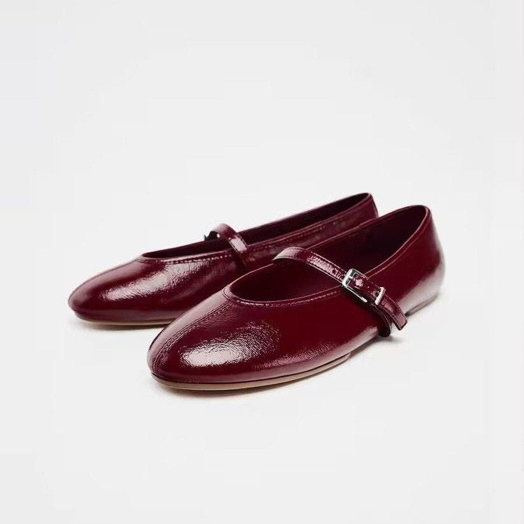 Damen Ballerinas mit verstellbarem Riemen und glänzendem Obermaterial