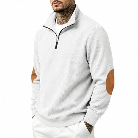 Herren Feinstrick-Halbzip-Pullover mit Cordstruktur und Kontrast-Ellbogenpatch Shop Nory