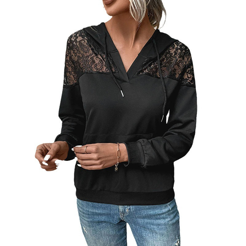 Damen Kapuzenpullover mit Spitzen‑Einsatz und V‑Ausschnitt Shop Nory