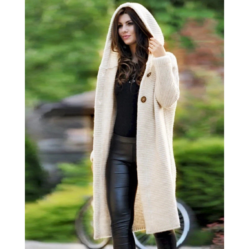 Damen Kapuzen-Strickmantel mit Oversize-Schnitt und Knopfleiste Shop Nory