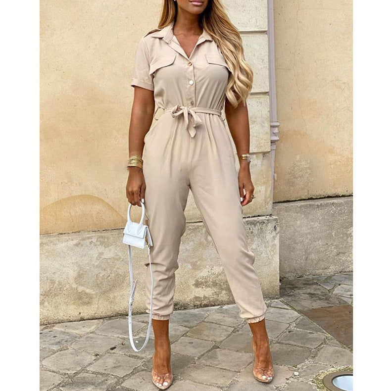 Damen Kurzarm-Utility-Overall mit Taillenbindegürtel und schmalem Joggerbein Shop Nory