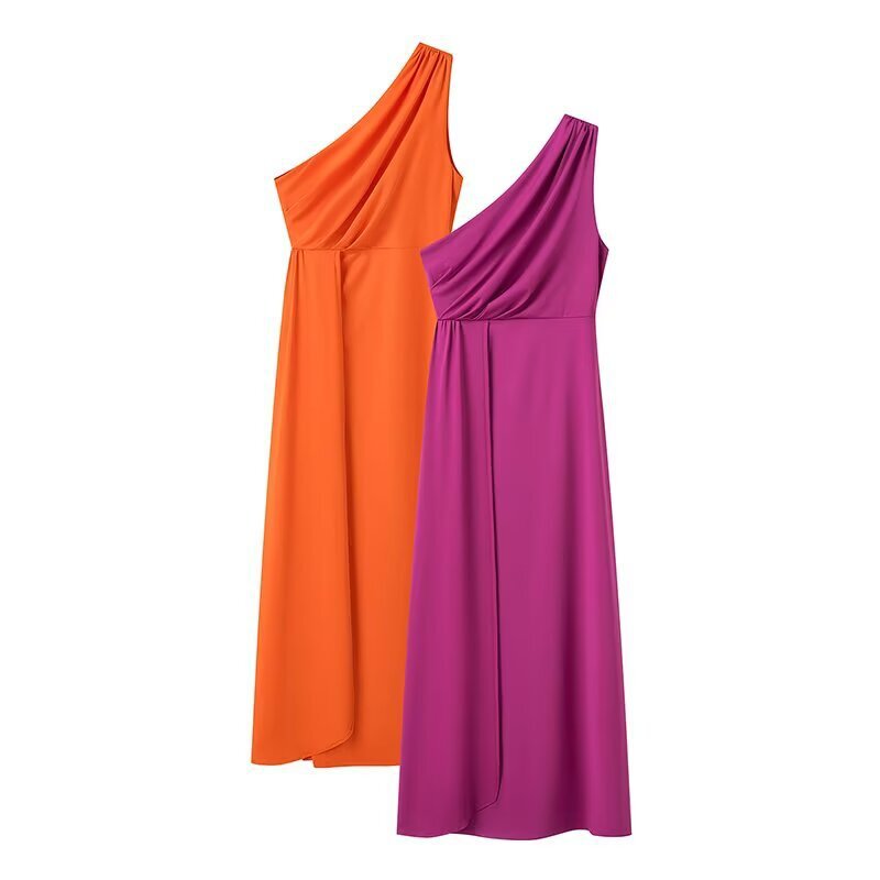 Damen Maxikleid mit asymmetrischem Ärmeldesign und eleganter Drapierung