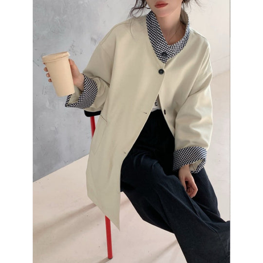 Damen Kurzmantel mit kontrastierendem Vichykaro-Futter und Rundhalsausschnitt Shop Nory