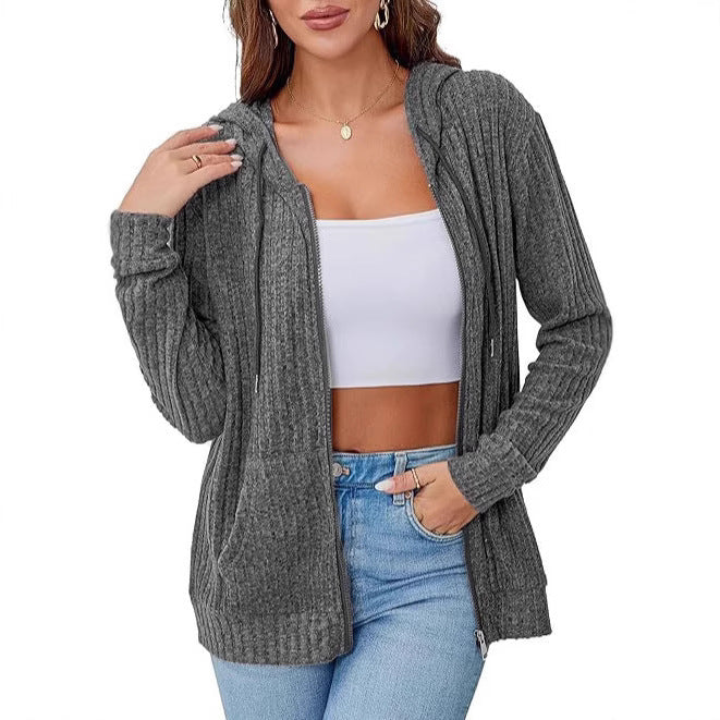 Damen Strick-Kapuzenjacke mit Reißverschluss, Waffelstruktur und Eingrifftaschen Shop Nory