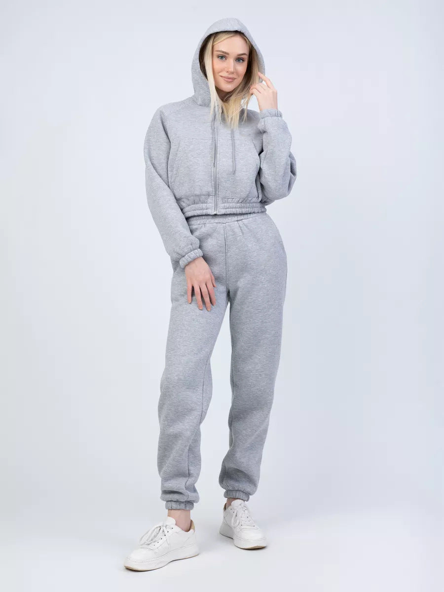 Damen Gekürztes Zip‑Hoodie mit elastischer High‑Waist Jogginghose Shop Nory