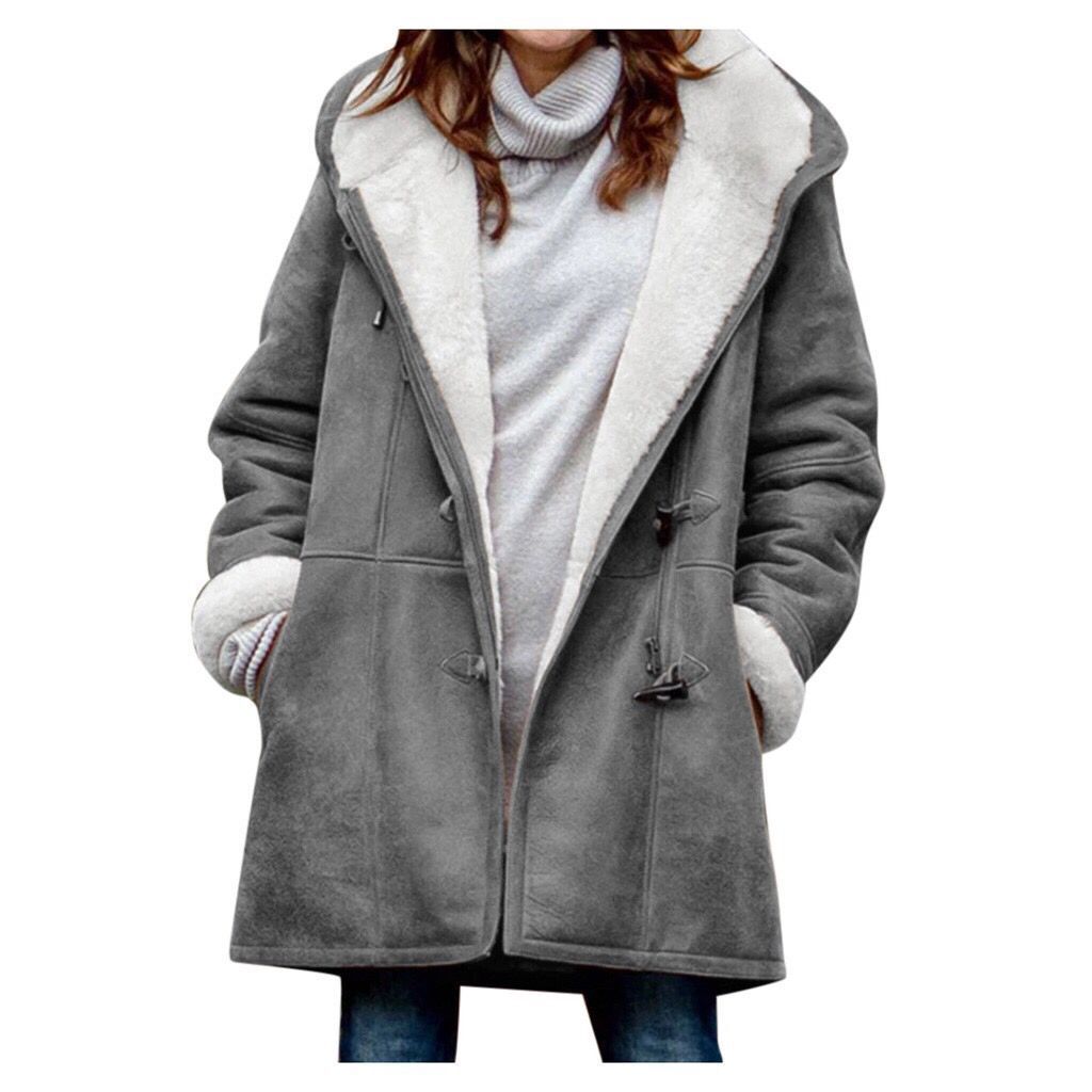 Damen Kapuzen-Dufflecoat mit Kunstfellbesatz und KnShop Noryelverschlüssen Shop Nory