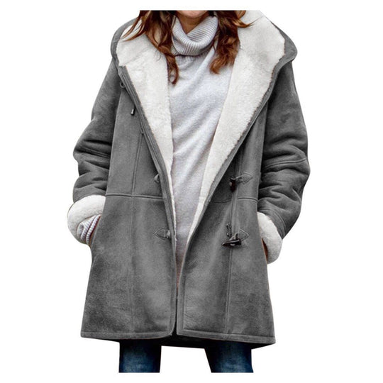 Damen Kapuzen-Dufflecoat mit Kunstfellbesatz und KnShop Noryelverschlüssen Shop Nory