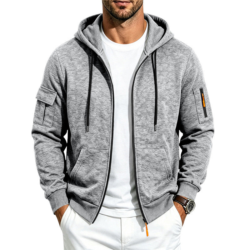 Herren Kapuzen-Sweatjacke aus meliertem French-Terry mit Reißverschluss und Ärmeltasche Shop Nory