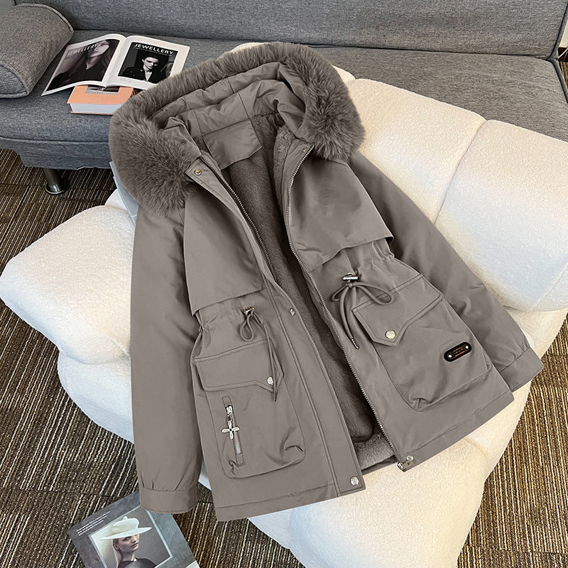 Damen nan wattierter Parka mit abnehmbarer Kunstpelzkapuze, tailliertem Kordelzug und weichem Teddy-Innenfutter Shop Nory