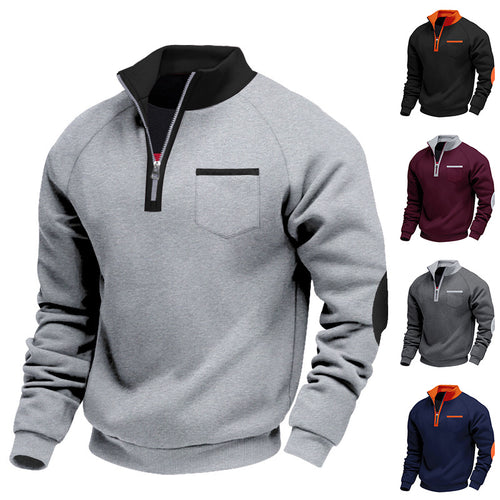 Herren Raglan-Halbzip-Sweatshirt mit Stehkragen, Brusttasche & Ellbogenapplikation Shop Nory
