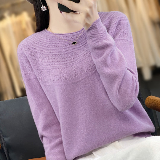 Damen Rundhals-Feinstrickpullover mit strukturierter Passe und Kaschmir-Optik Shop Nory