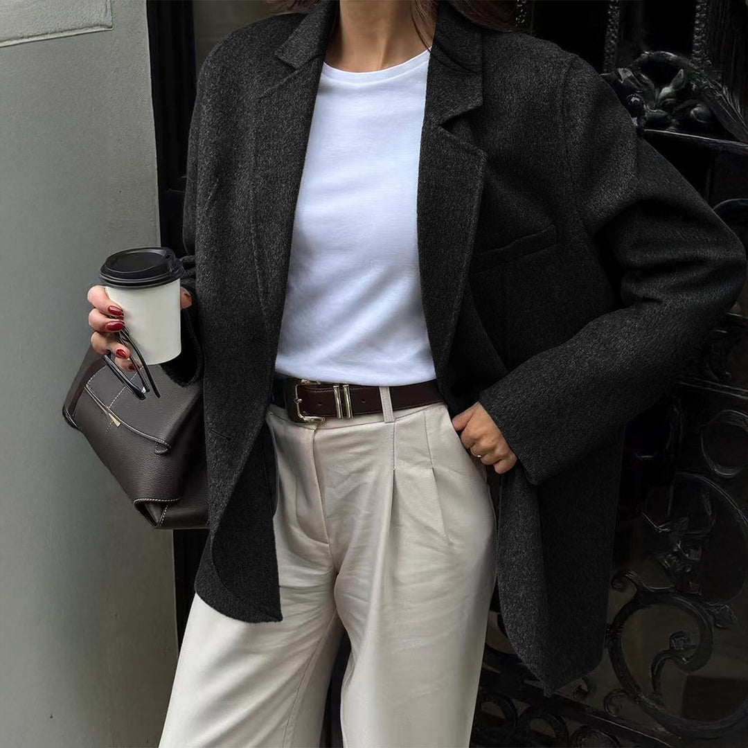 Damen nan lässiger Woll-Mantel im Boyfriend-Schnitt mit tiefem Revers und aufgesetzten Pattentaschen Shop Nory