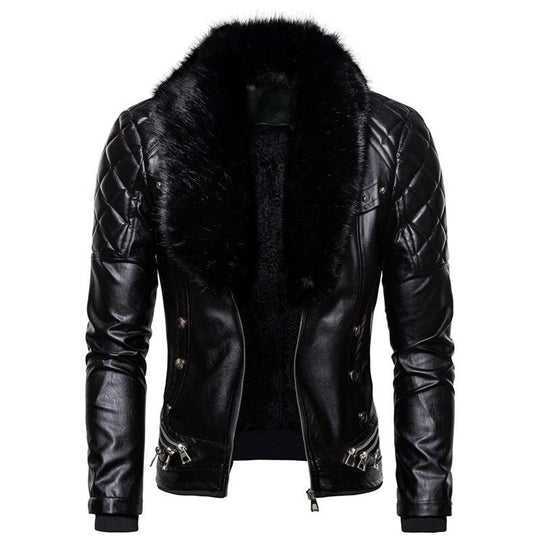 Herren Bikerjacke mit Kunstfellkragen und gesteppten Details