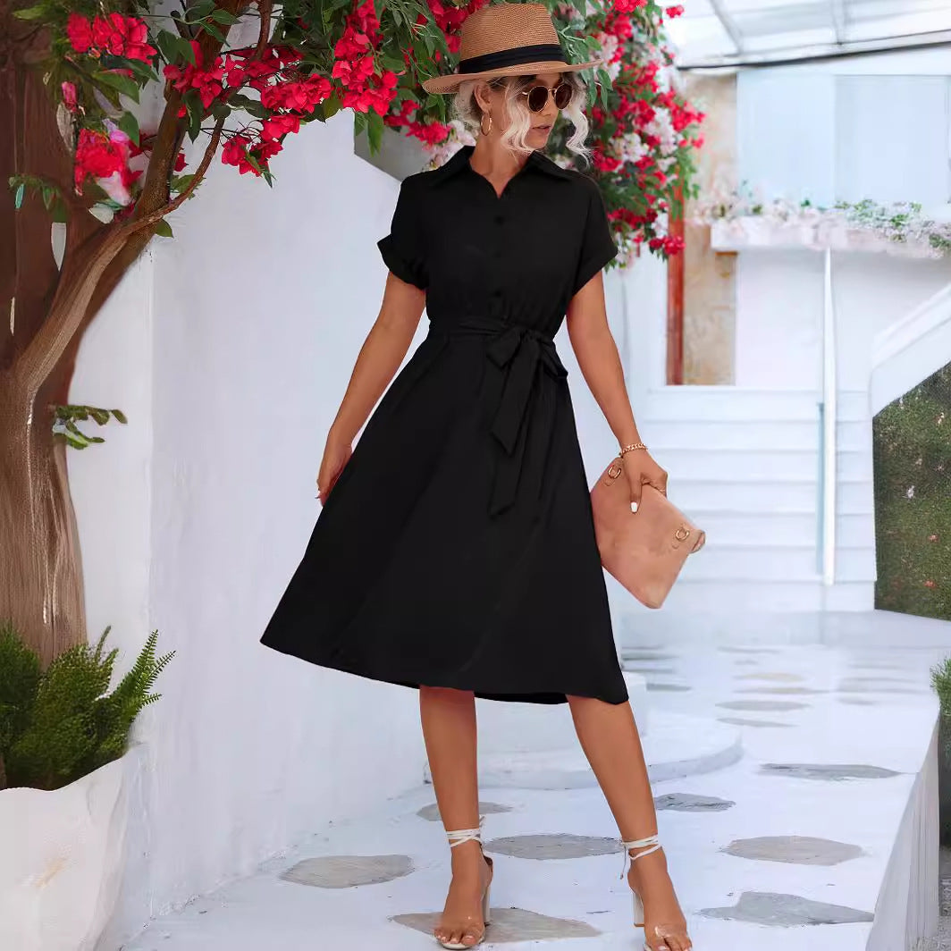 Damen Hemdblusenkleid mit eleganter Taillierung und modischem Bindegürtel