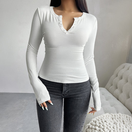 Damen nan tailliertes Henley-Longsleeve mit Stretchjersey und Daumenloch Shop Nory