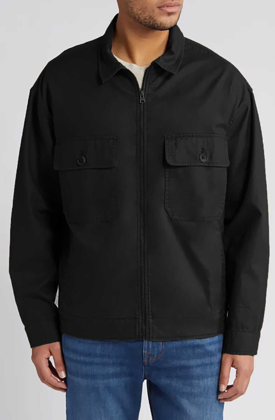 Herren Overshirt im Workwear-Stil mit durchgehendem Reißverschluss und aufgesetzten Brusttaschen Shop Nory
