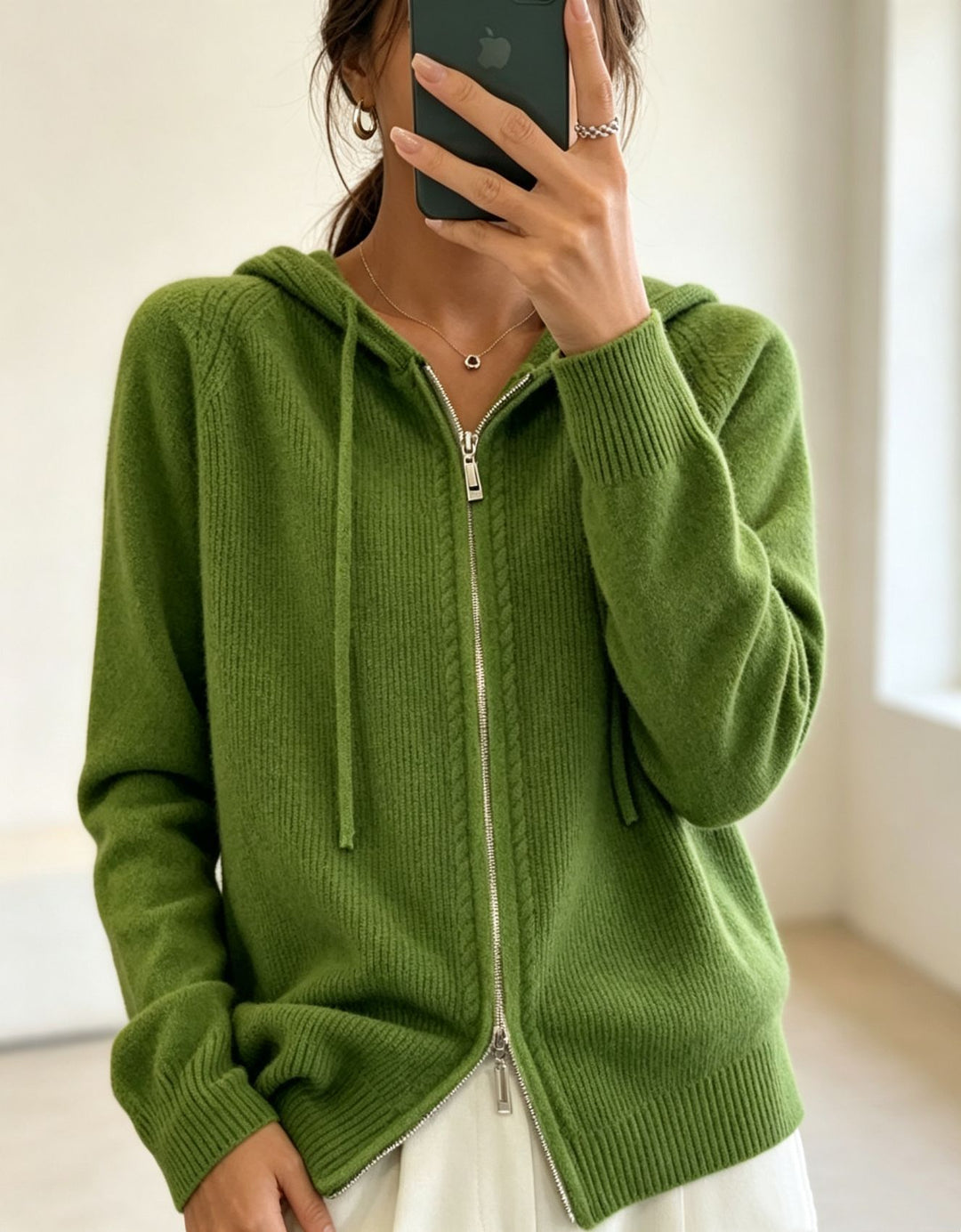 Damen Kapuzen-Cardigan mit Reißverschluss, feinem Feinstrick und gerippten Bündchen Shop Nory
