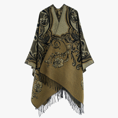 Damen Barock‑Jacquard Cape mit asymmetrischem Zipfelsaum und Fransen Shop Nory