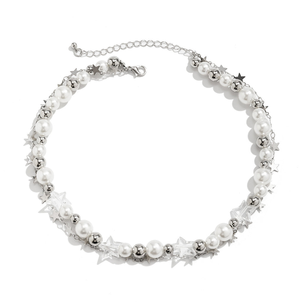 Damen exquisite Halskette mit Sternen und Perlen Shop Nory