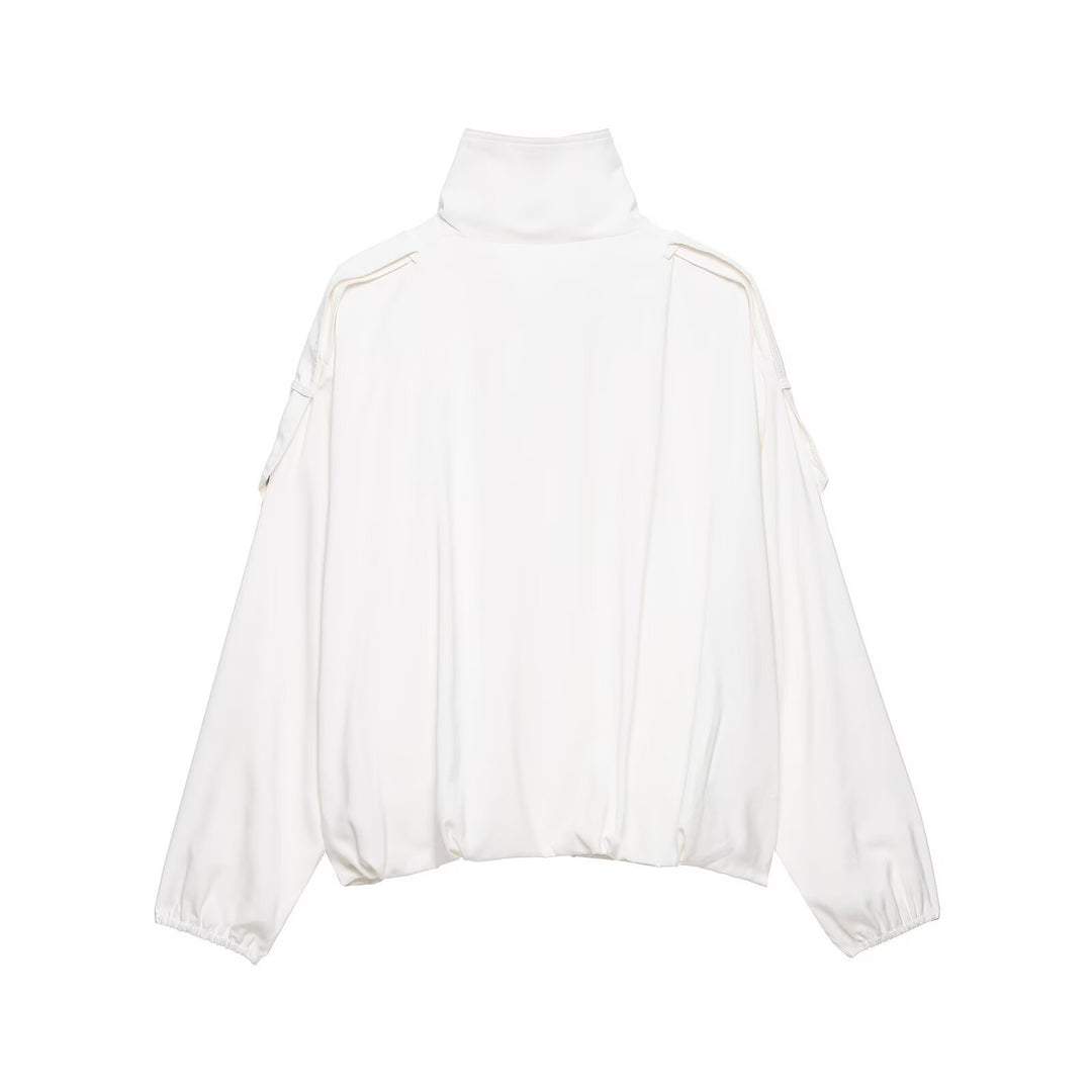 Damen Oversize-Blousonjacke mit Stehkragen und Druckknopffront Shop Nory