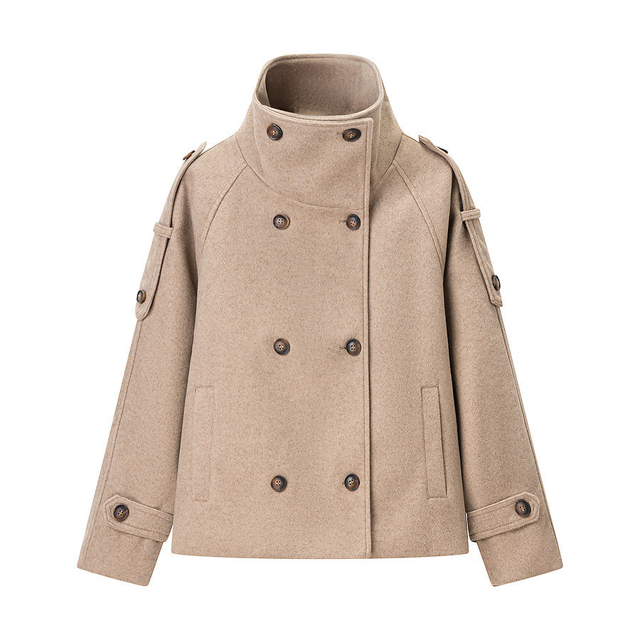 Damen Kurzer Doppelreihiger Woll-Peacoat mit Stehkragen Shop Nory