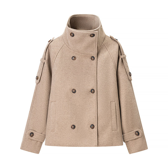 Damen Kurzer Doppelreihiger Woll-Peacoat mit Stehkragen Shop Nory