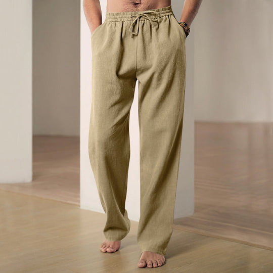 Herren nan lockere Leinen-Hose mit Elastikbund und Seitentaschen