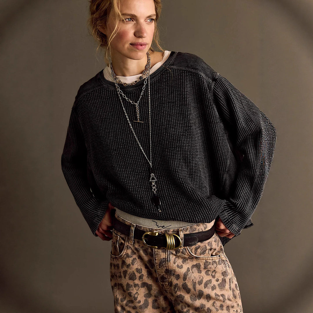 Damen Oversized Waffelstrick-Pullover mit weitem Schnitt und tiefem Raglan Shop Nory