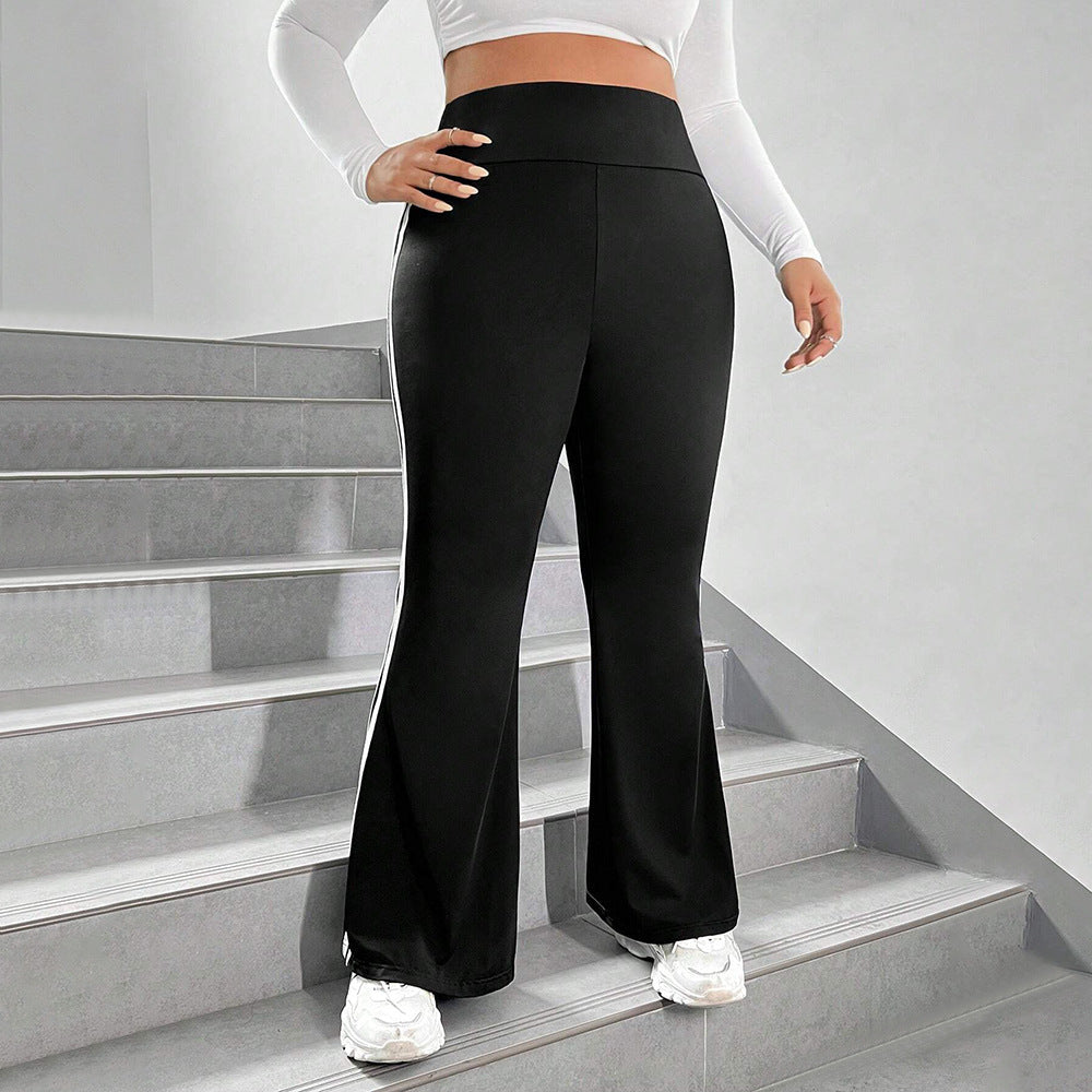 Damen Sportliche Flared Leggings mit elastischem hohen Bund und seitlichen Streifen Shopnory