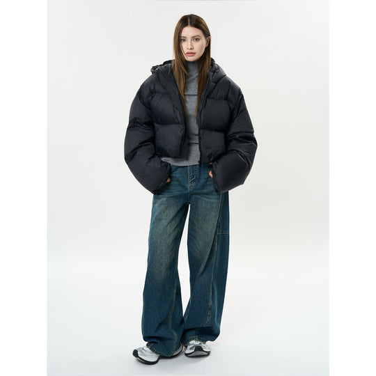 Damen Kurz geschnittene wattierte Pufferjacke mit Kapuze und winddichter Außenhülle Shop Nory