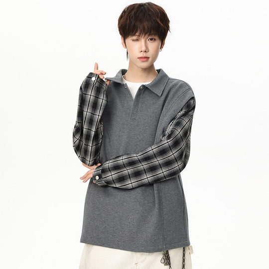 Unisex Oversize-Pullover mit Polokragen und karierter Ärmelkonstruktion Shop Nory