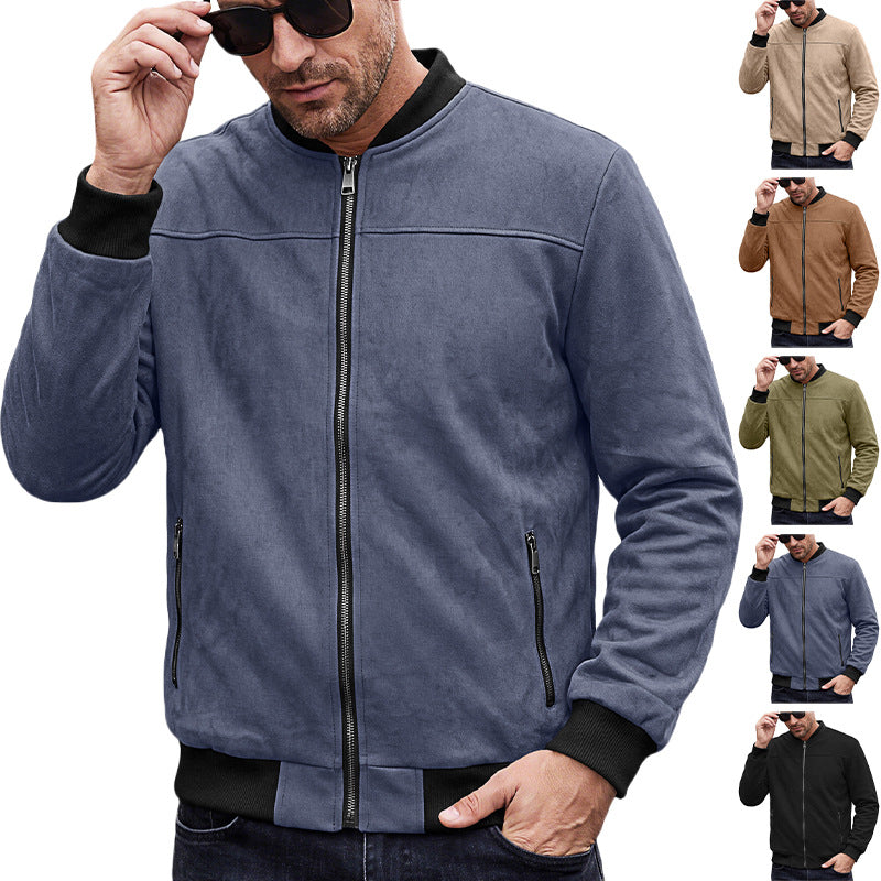 Herren Wildlederoptik Bomberjacke mit Rippenbündchen und Reißverschluss-Taschen Shop Nory